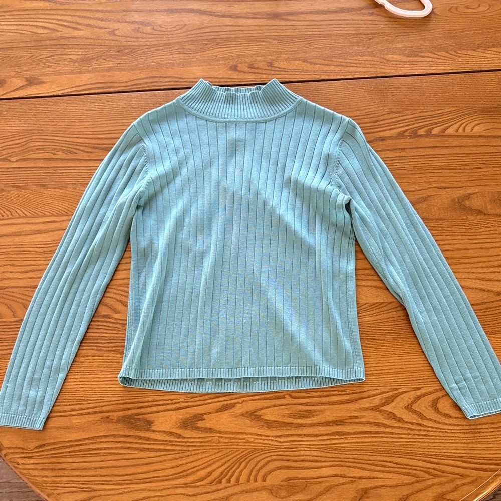 Talbots Ribbed Mock Neck Sweater in Soft Blue